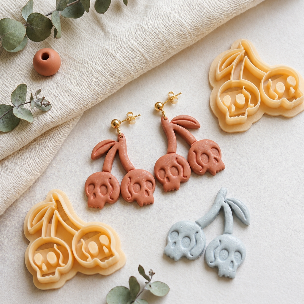 Skulls on a Branch Polymer Clay Cutter | Gothic Halloween Earring Tool