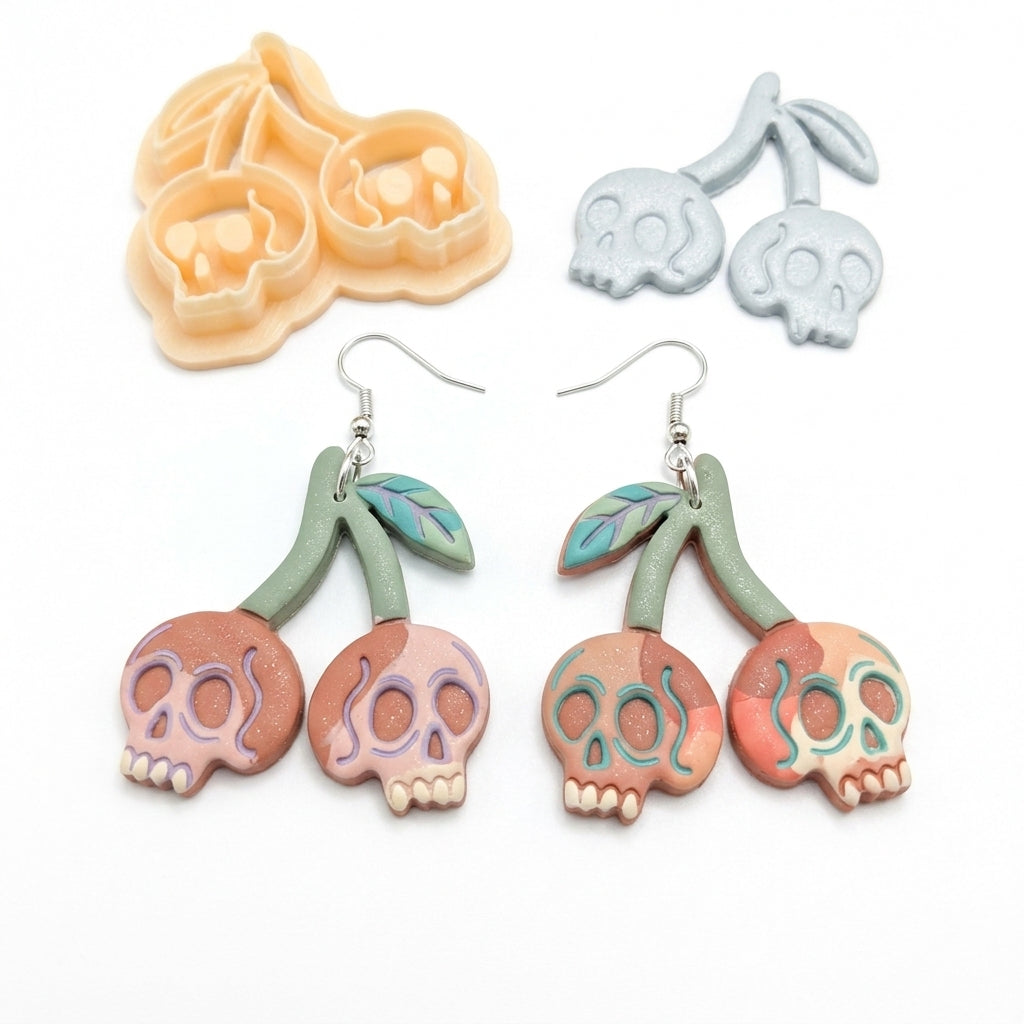 Skulls on a Branch Polymer Clay Cutter | Gothic Halloween Earring Tool