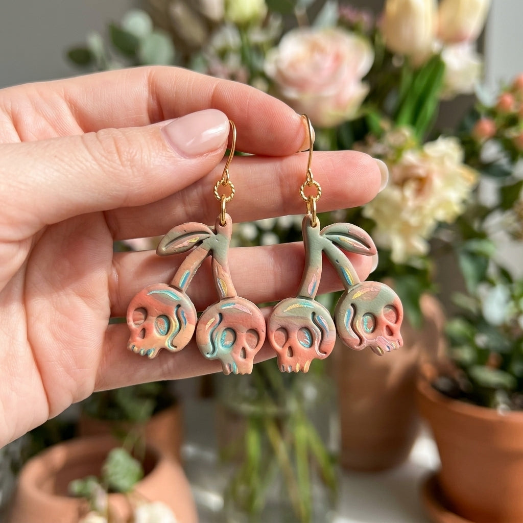 Skulls on a Branch Polymer Clay Cutter | Gothic Halloween Earring Tool
