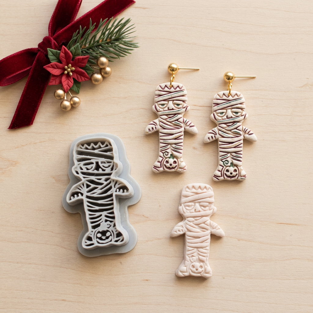 Sleepy Mummy with Jack-o'-Lantern Polymer Clay Cutter | Cute Halloween Tool