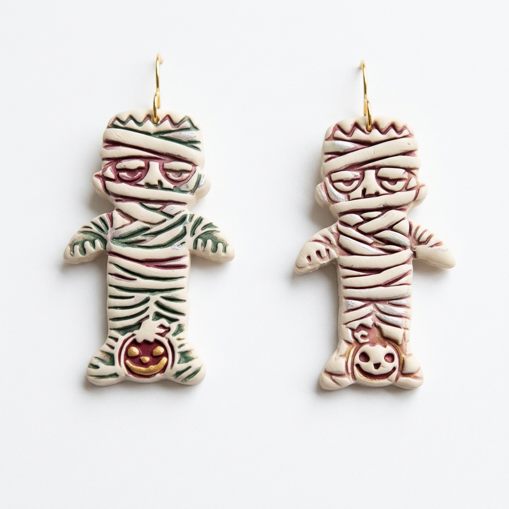 Sleepy Mummy with Jack-o'-Lantern Polymer Clay Cutter | Cute Halloween Tool