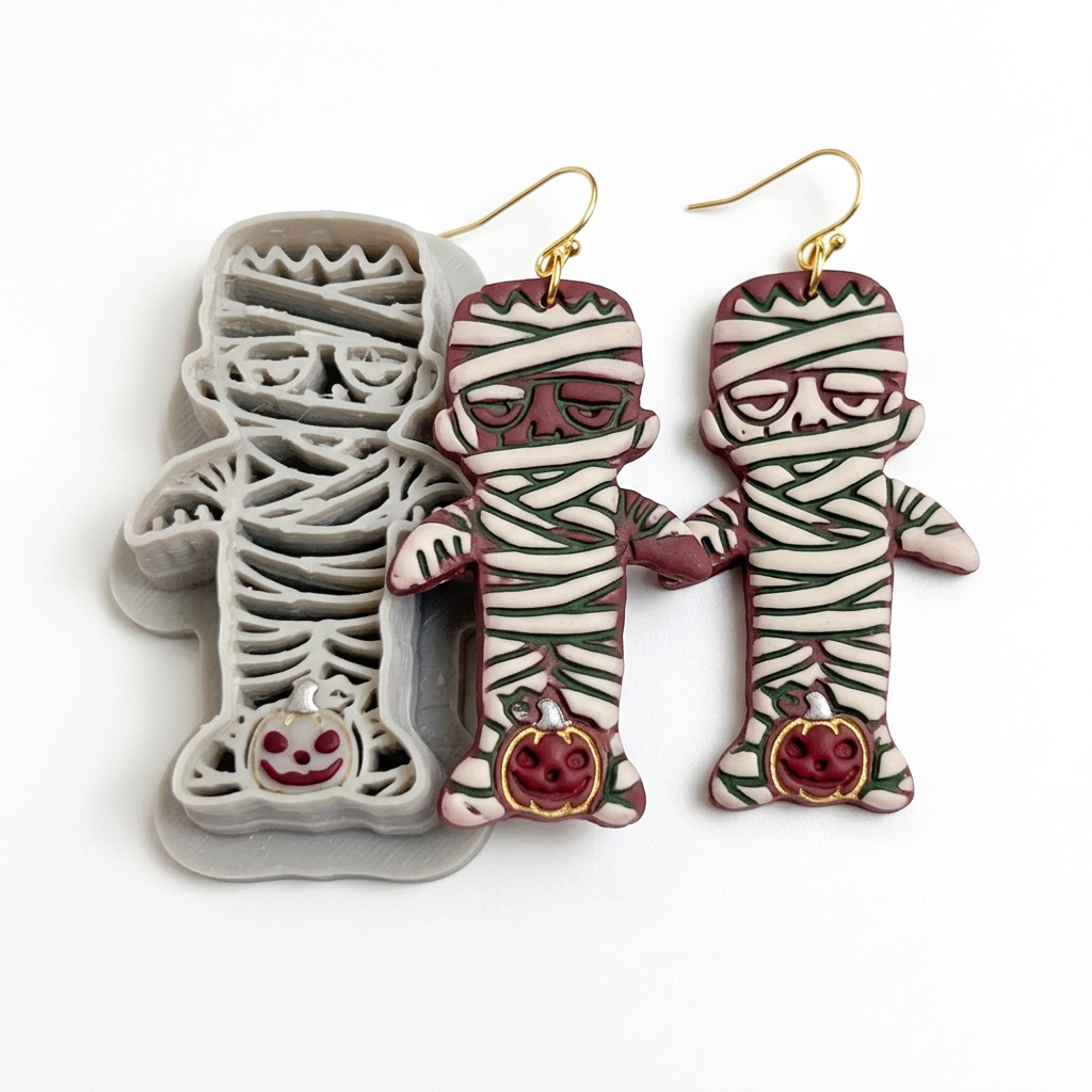 Sleepy Mummy with Jack-o'-Lantern Polymer Clay Cutter | Cute Halloween Tool