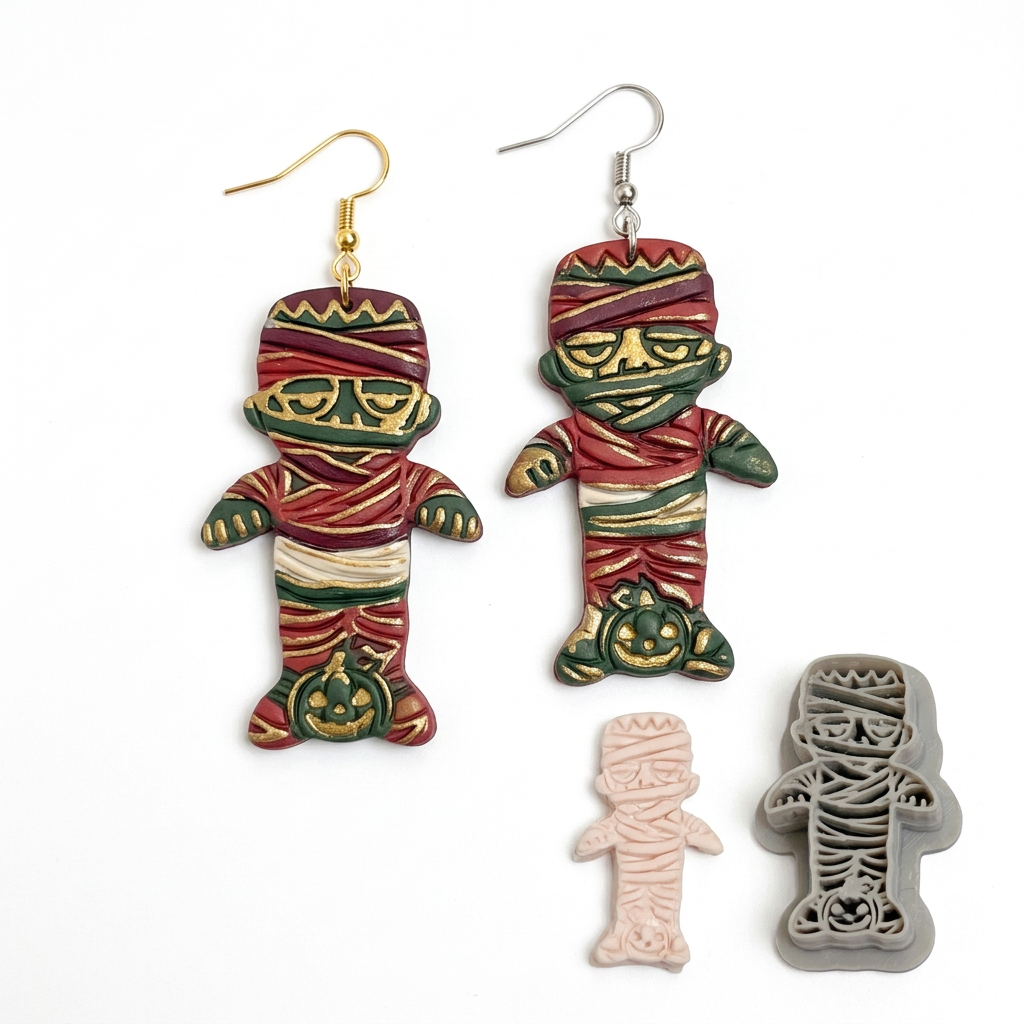 Sleepy Mummy with Jack-o'-Lantern Polymer Clay Cutter | Cute Halloween Tool