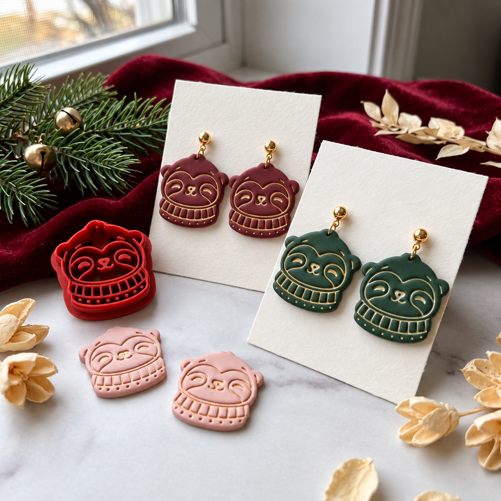 Sloth in Christmas Sweater Polymer Clay Cutter | Festive Earring Tool