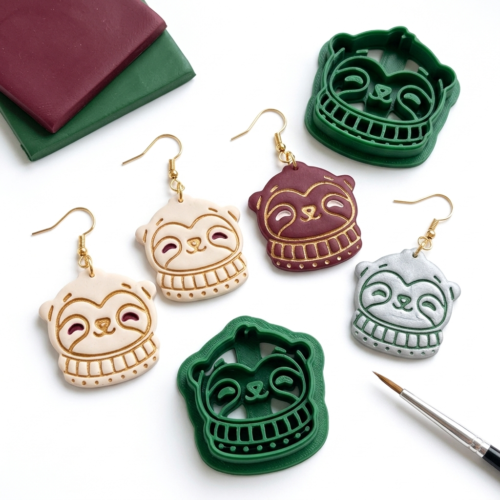 Sloth in Christmas Sweater Polymer Clay Cutter | Festive Earring Tool