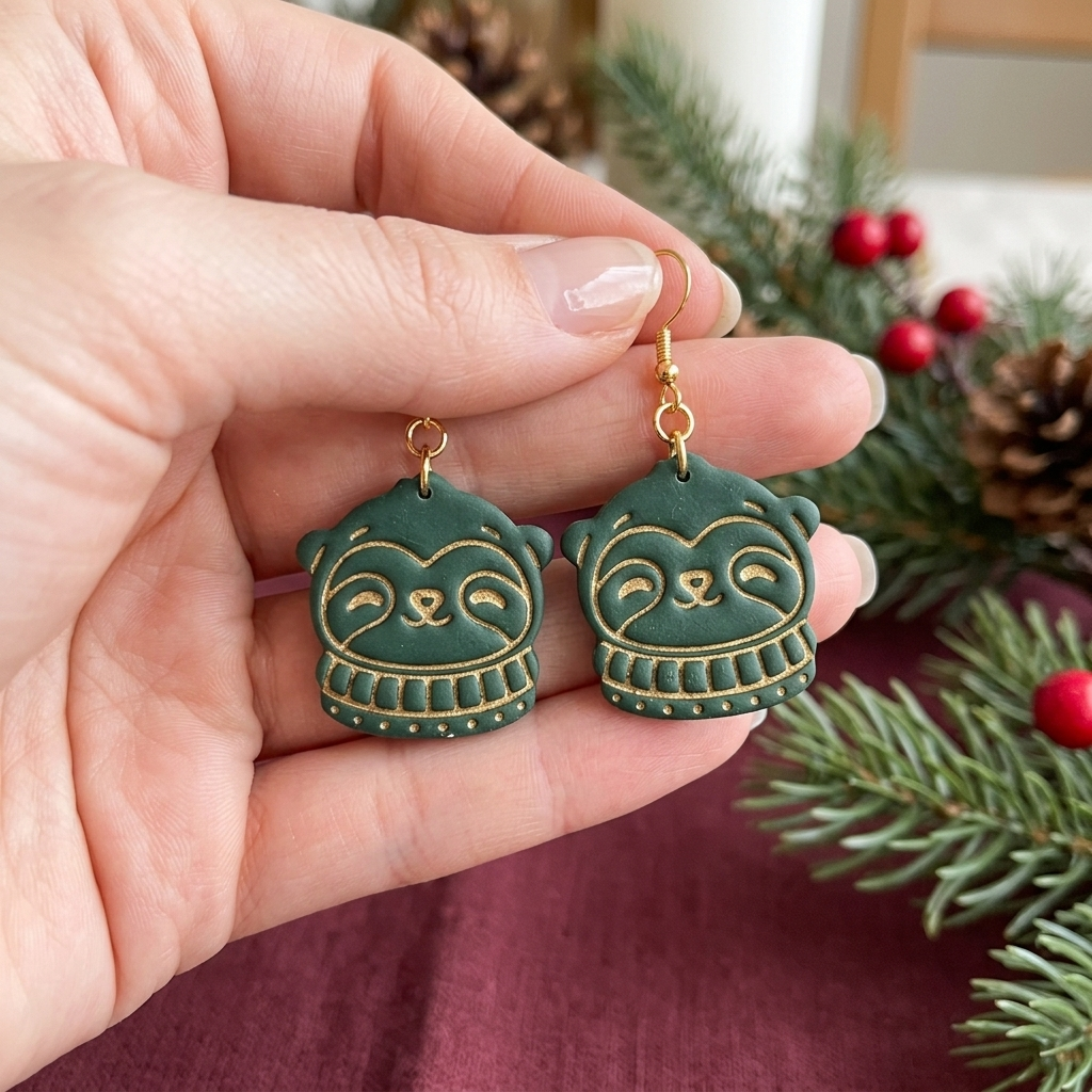Sloth in Christmas Sweater Polymer Clay Cutter | Festive Earring Tool