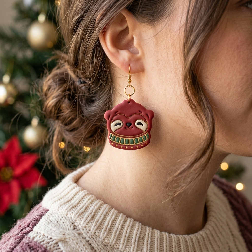 Sloth in Christmas Sweater Polymer Clay Cutter | Festive Earring Tool