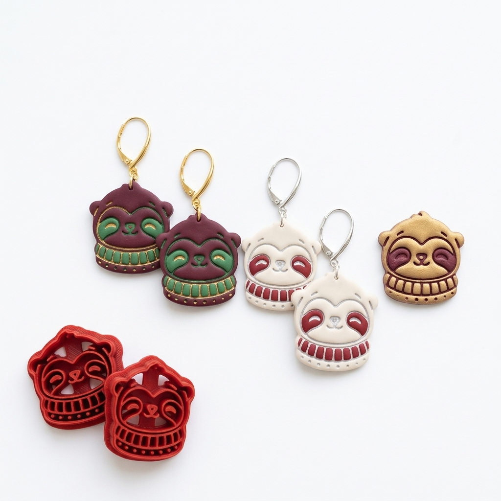 Sloth in Christmas Sweater Polymer Clay Cutter | Festive Earring Tool