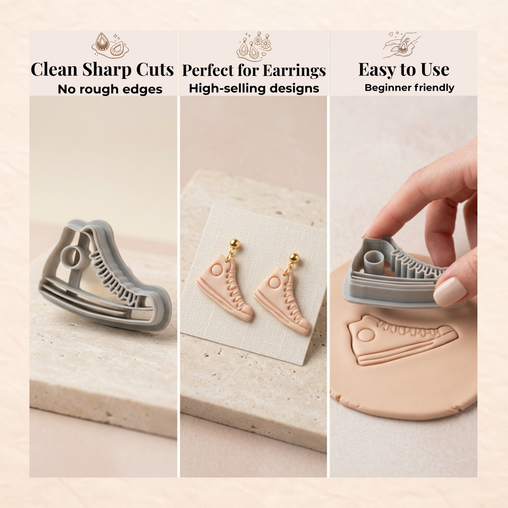 Sneakers Polymer Clay Cutter Set | 3D Printed Trainer Clay Earring Cutter | Mirror Sneaker Clay Tool | Streetwear Jewellery Making