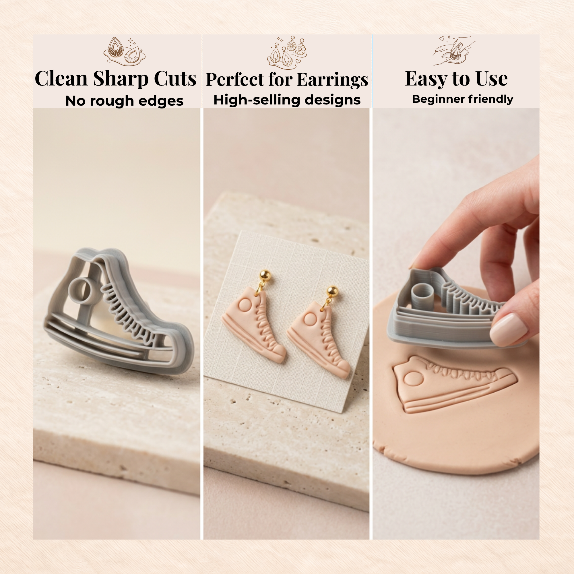 Sneakers Polymer Clay Cutter Set | 3D Printed Trainer Clay Earring Cutter | Mirror Sneaker Clay Tool | Streetwear Jewellery Making