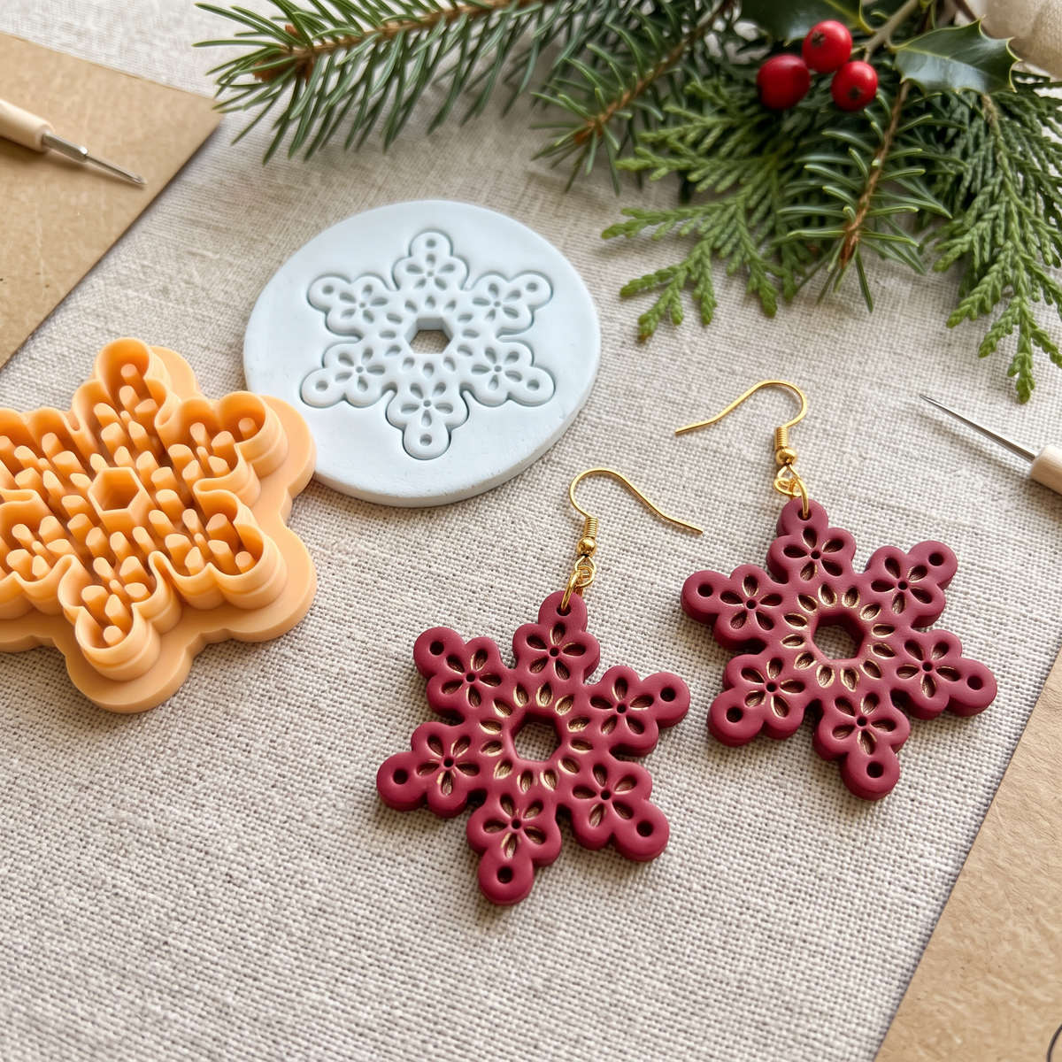 Snow Petal Polymer Clay Cutter | Winter Floral Earring Tool