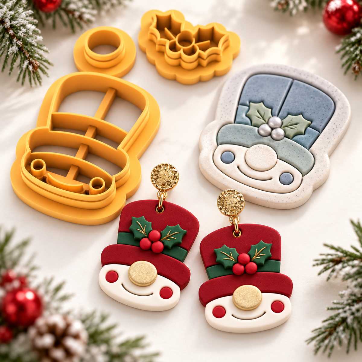 Snowman with Mistletoe Polymer Clay Cutter | Festive Earring Tool