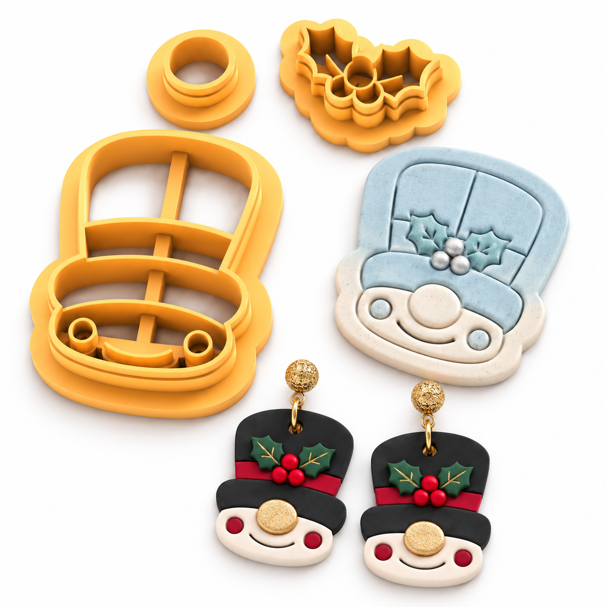 Snowman with Mistletoe Polymer Clay Cutter | Festive Earring Tool