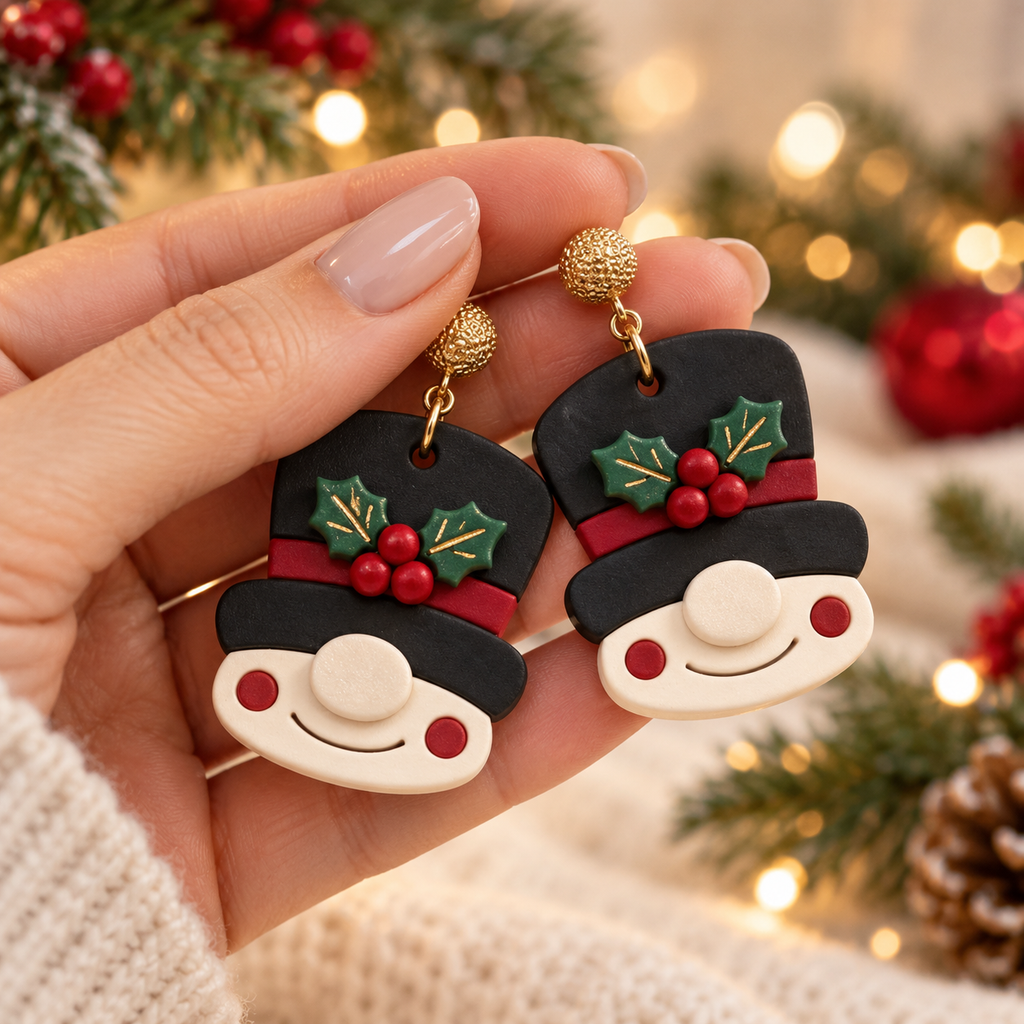 Snowman with Mistletoe Polymer Clay Cutter | Festive Earring Tool