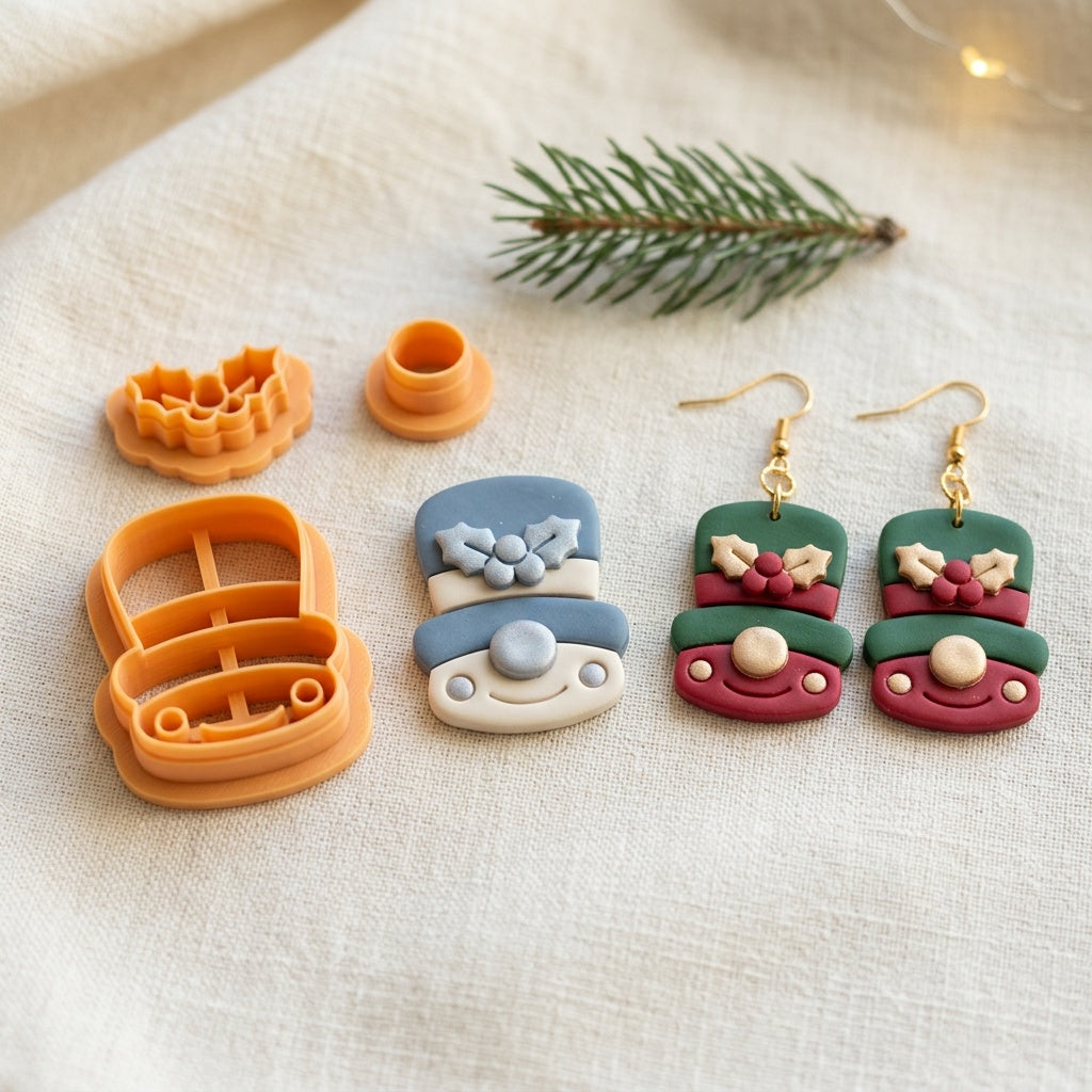 Snowman with Mistletoe Polymer Clay Cutter | Festive Earring Tool