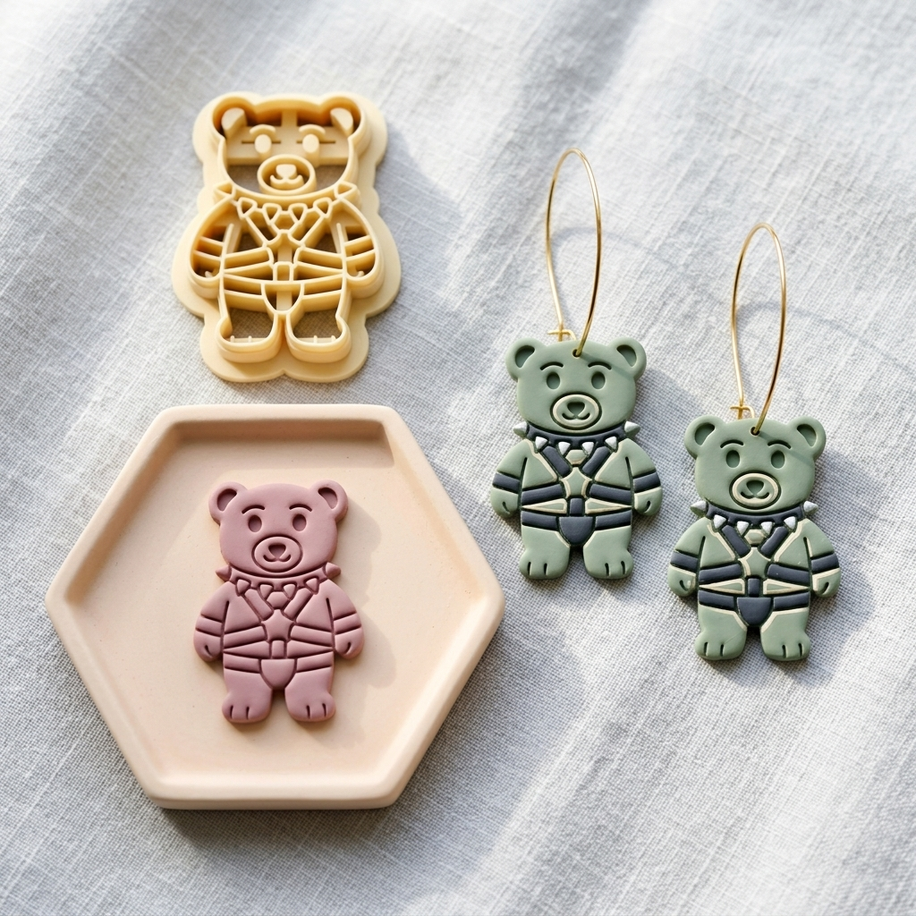 Spiked Collar Bear Polymer Clay Cutter | Edgy Cute Earring Tool