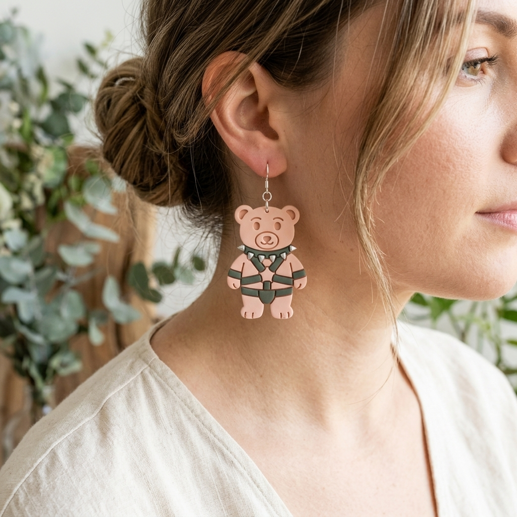 Spiked Collar Bear Polymer Clay Cutter | Edgy Cute Earring Tool