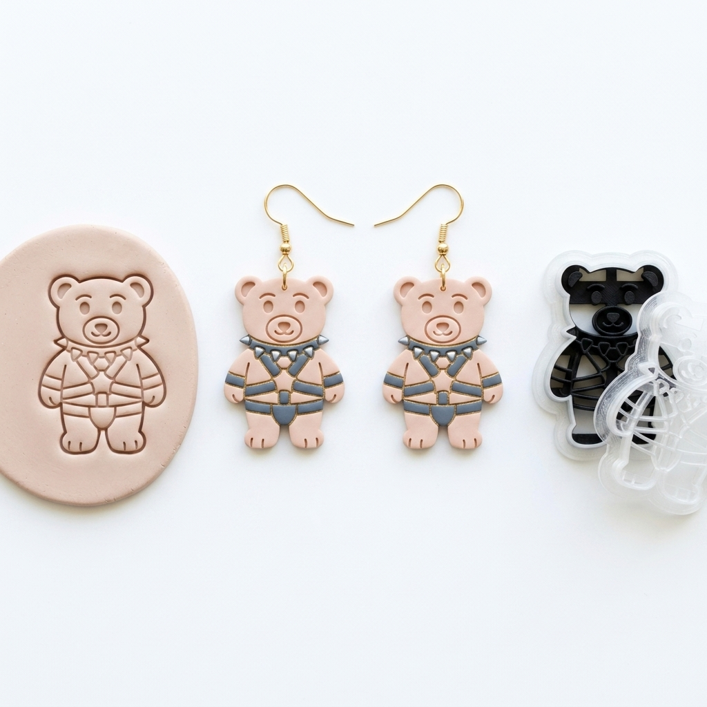 Spiked Collar Bear Polymer Clay Cutter | Edgy Cute Earring Tool