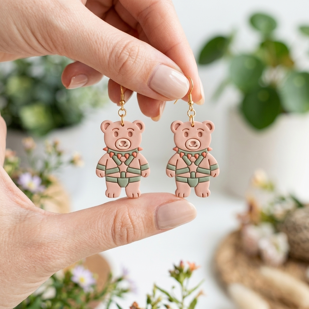 Spiked Collar Bear Polymer Clay Cutter | Edgy Cute Earring Tool
