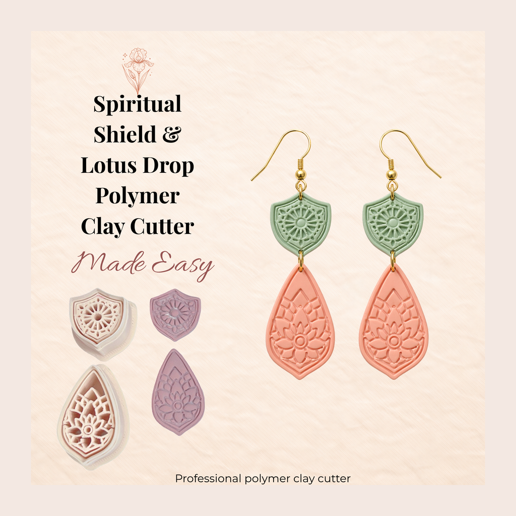 Spiritual Shield & Lotus Drop Polymer Clay Cutter 30–50mm | Boho Earring Cutter | IrisCrafts7