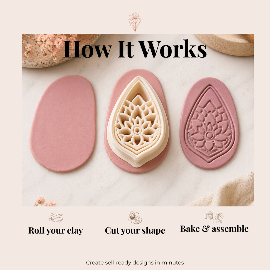 Spiritual Shield & Lotus Drop Polymer Clay Cutter 30–50mm | Boho Earring Cutter | IrisCrafts7
