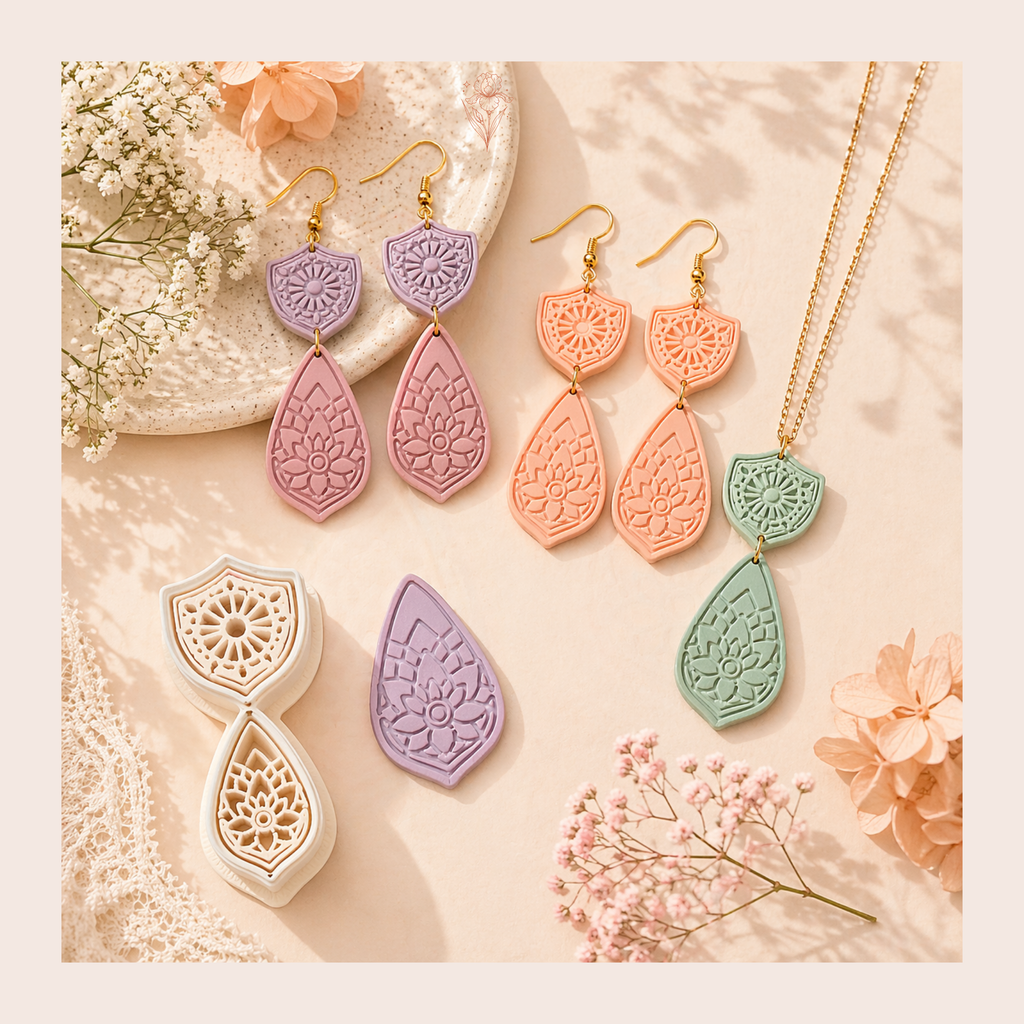 Spiritual Shield & Lotus Drop Polymer Clay Cutter 30–50mm | Boho Earring Cutter | IrisCrafts7