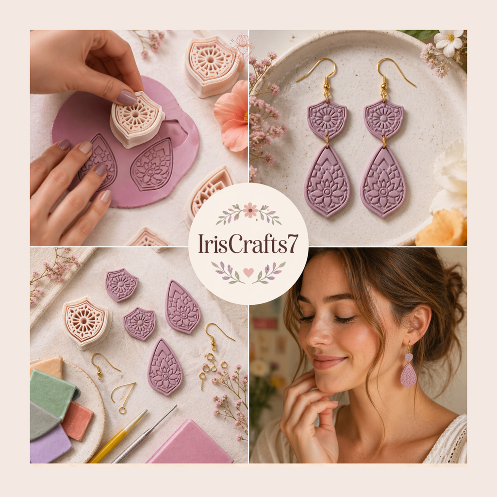 Spiritual Shield & Lotus Drop Polymer Clay Cutter 30–50mm | Boho Earring Cutter | IrisCrafts7