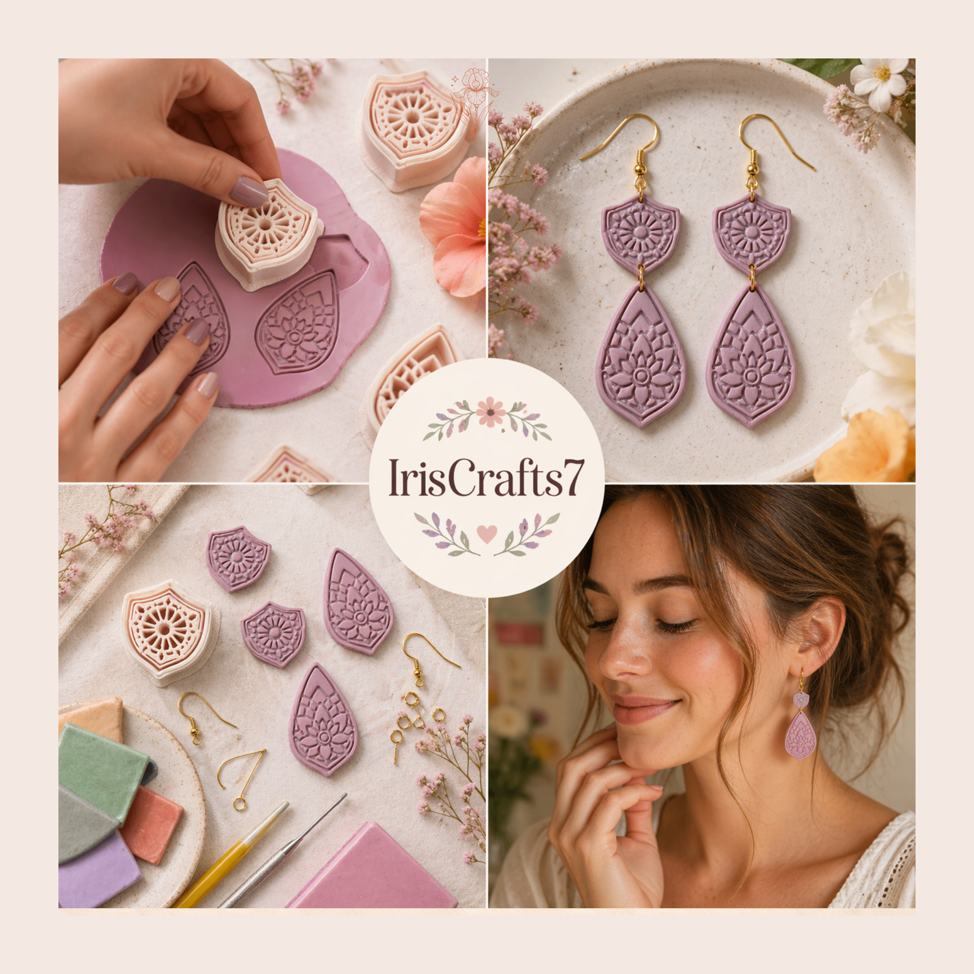 Spiritual Shield & Lotus Drop Polymer Clay Cutter 30–50mm | Boho Earring Cutter | IrisCrafts7