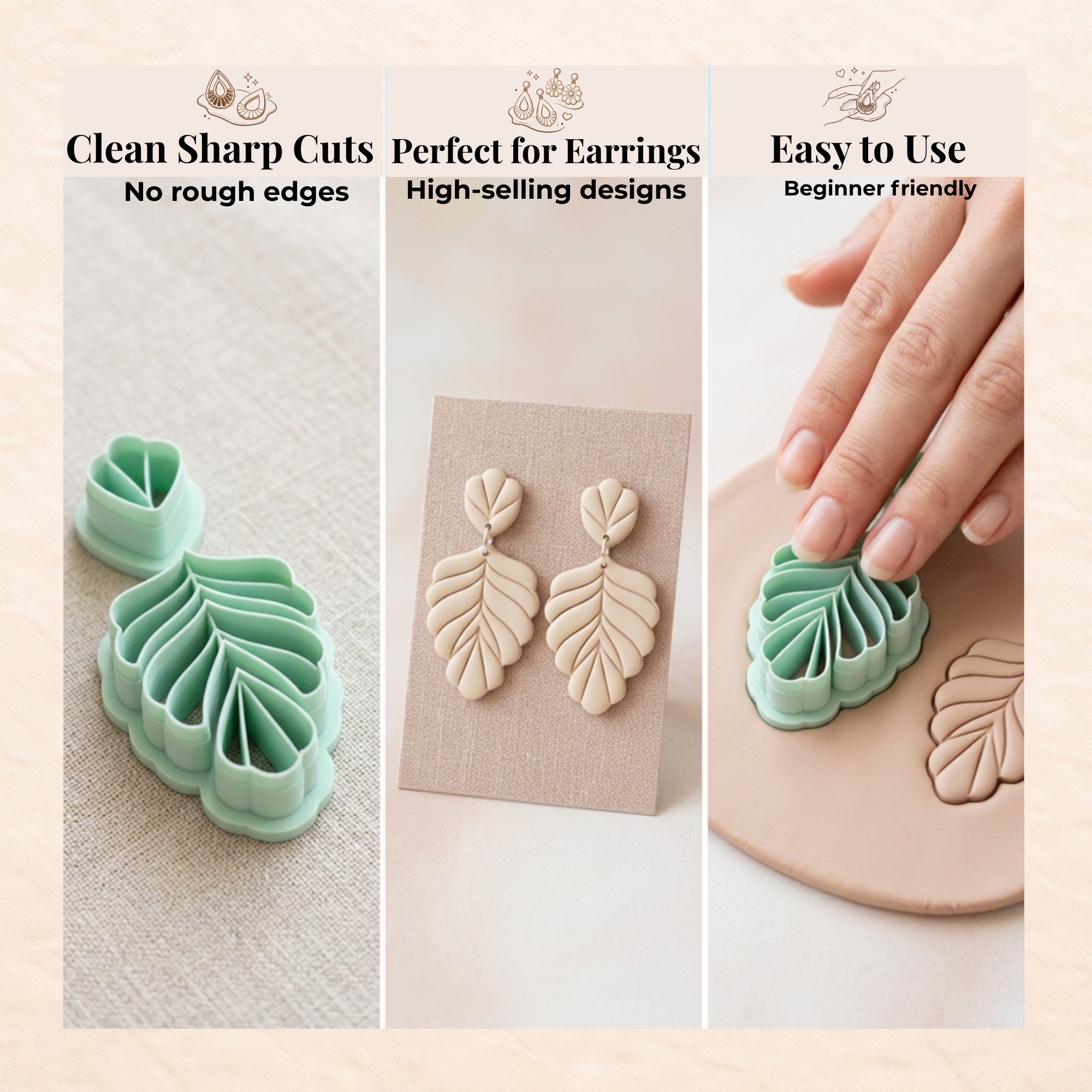 Spring Fern Polymer Clay Cutter Set | 3D Printed Botanical Fern Clay Earring Cutter | Boho Nature Clay Tool | Jewellery Making Supplies