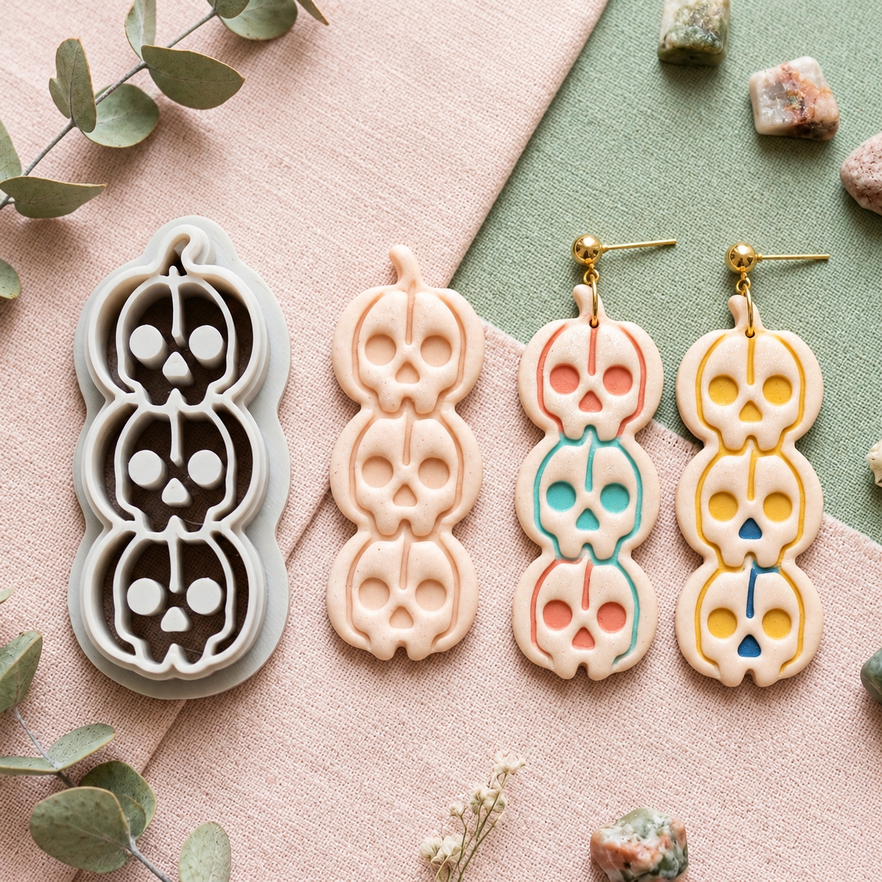 Stacked Pumpkin Skull Totem Polymer Clay Cutter | 30–50mm Halloween Gothic Earring Cutter | IrisCrafts7