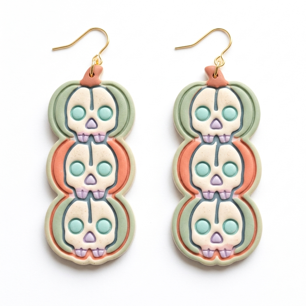 Stacked Pumpkin Skull Totem Polymer Clay Cutter | 30–50mm Halloween Gothic Earring Cutter | IrisCrafts7