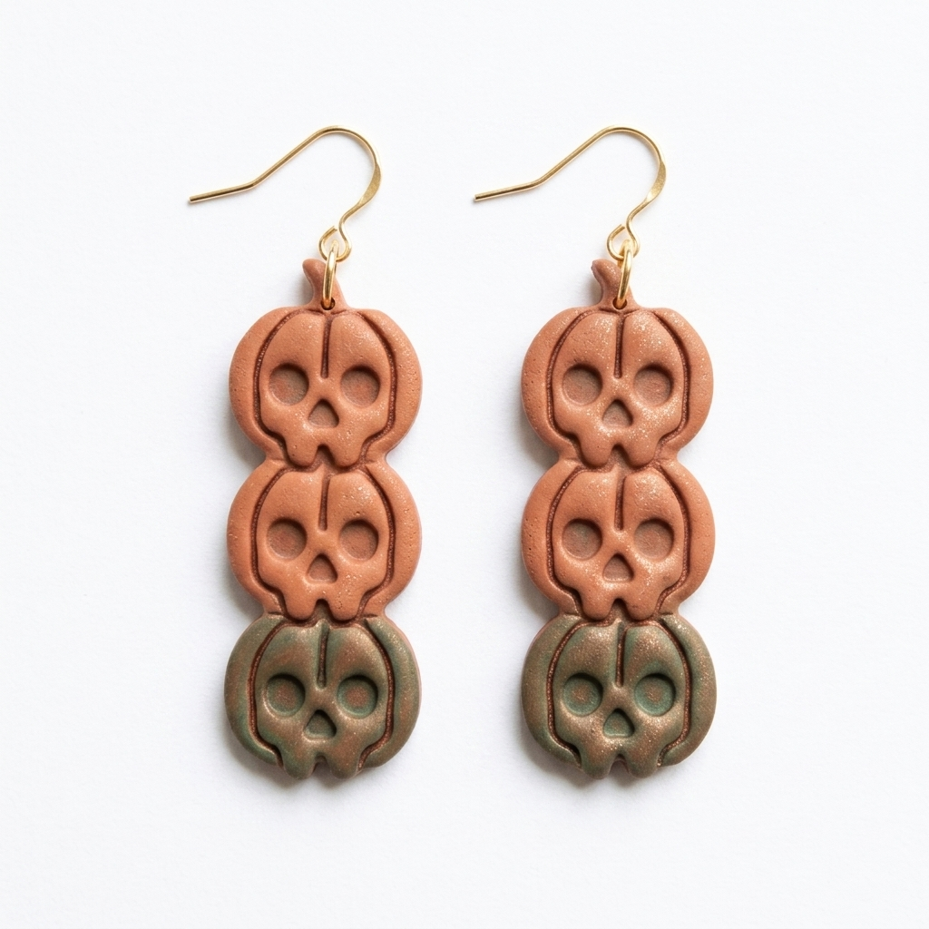 Stacked Pumpkin Skull Totem Polymer Clay Cutter | 30–50mm Halloween Gothic Earring Cutter | IrisCrafts7