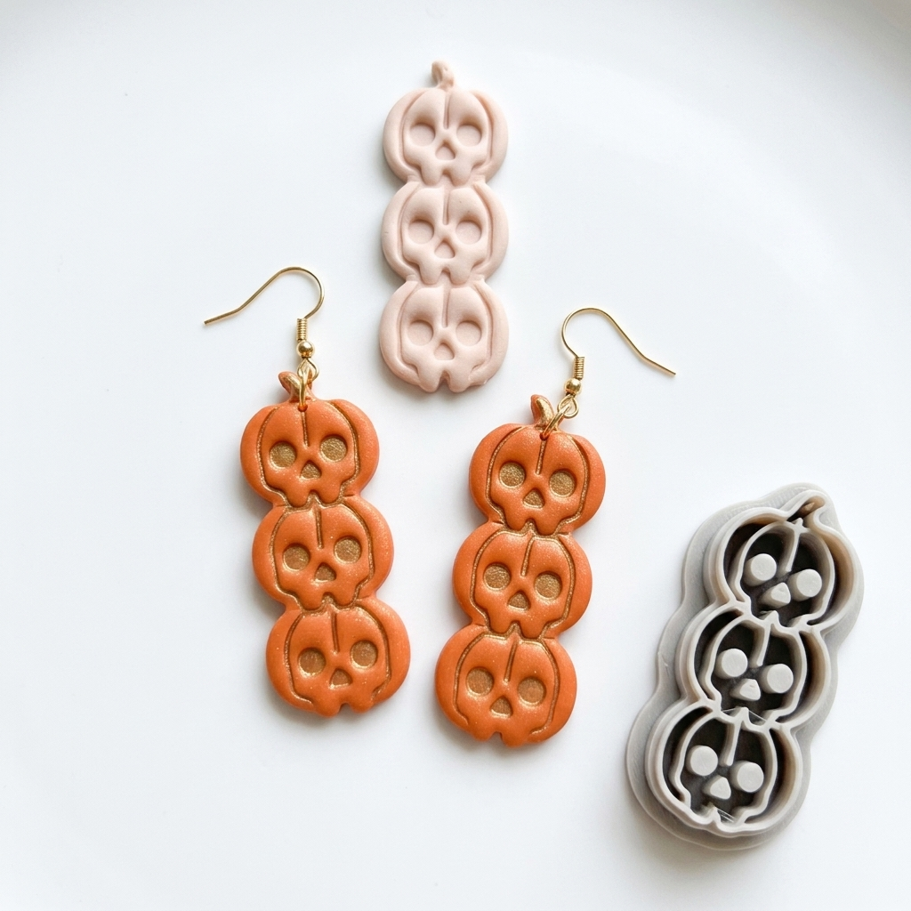 Stacked Pumpkin Skull Totem Polymer Clay Cutter | 30–50mm Halloween Gothic Earring Cutter | IrisCrafts7