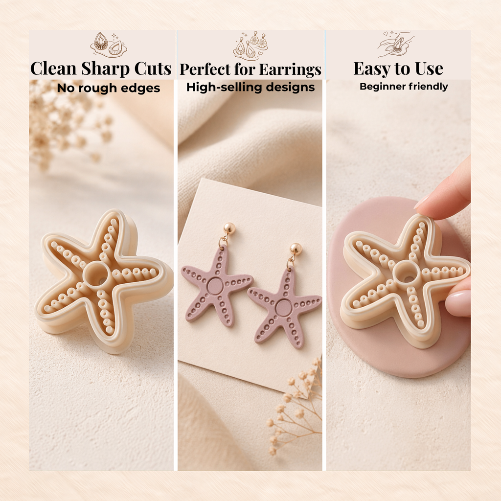 Starfish Polymer Clay Cutter | 3D Printed Star Clay Earring Cutter | Sea Ocean Shape Cutter for Clay Jewellery Making | Clay Earring Tool
