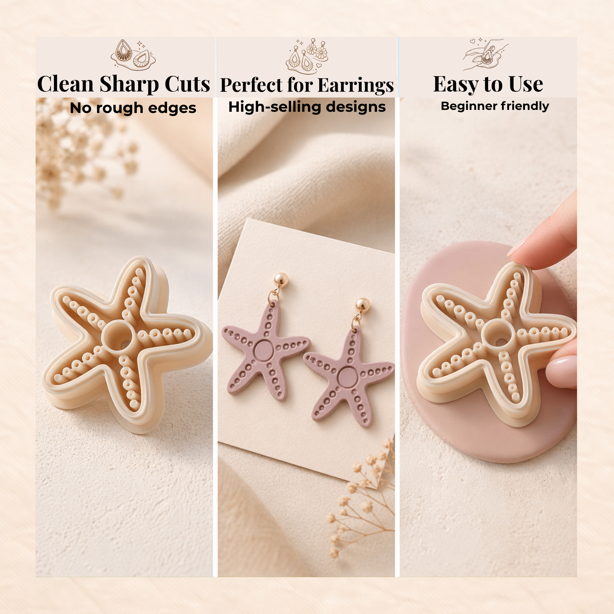 Starfish Polymer Clay Cutter | 3D Printed Star Clay Earring Cutter | Sea Ocean Shape Cutter for Clay Jewellery Making | Clay Earring Tool