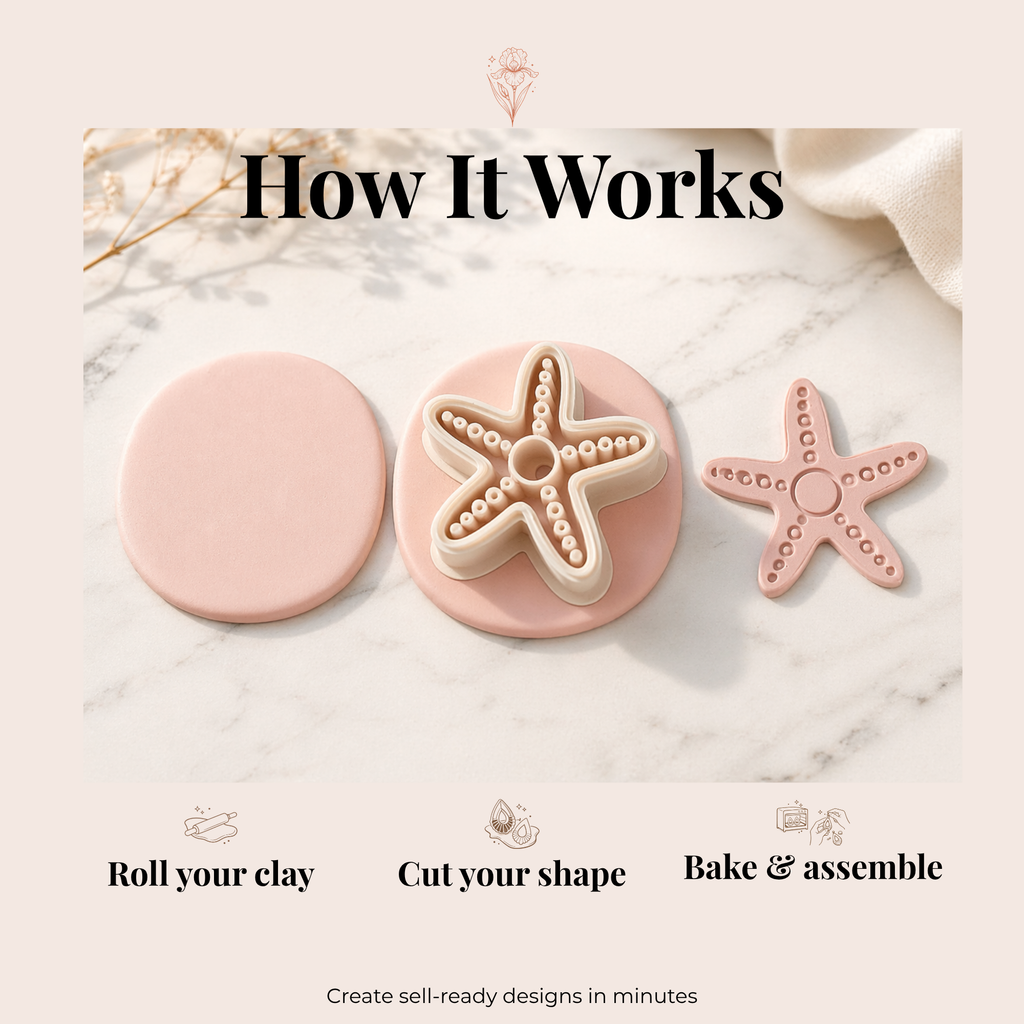 Starfish Polymer Clay Cutter | 3D Printed Star Clay Earring Cutter | Sea Ocean Shape Cutter for Clay Jewellery Making | Clay Earring Tool