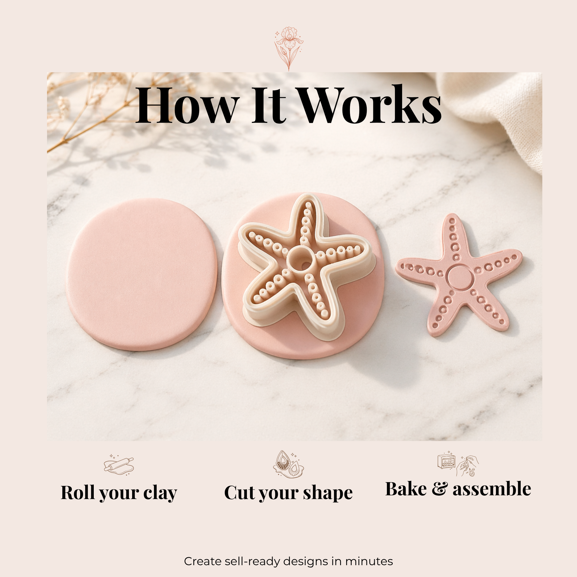 Starfish Polymer Clay Cutter | 3D Printed Star Clay Earring Cutter | Sea Ocean Shape Cutter for Clay Jewellery Making | Clay Earring Tool