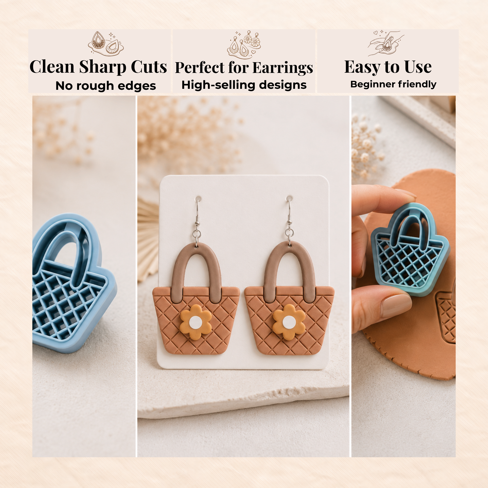 Summer Bag Polymer Clay Cutter | 25–40mm | Bag Shape Clay Cutter | Earring Jewellery Making Tool