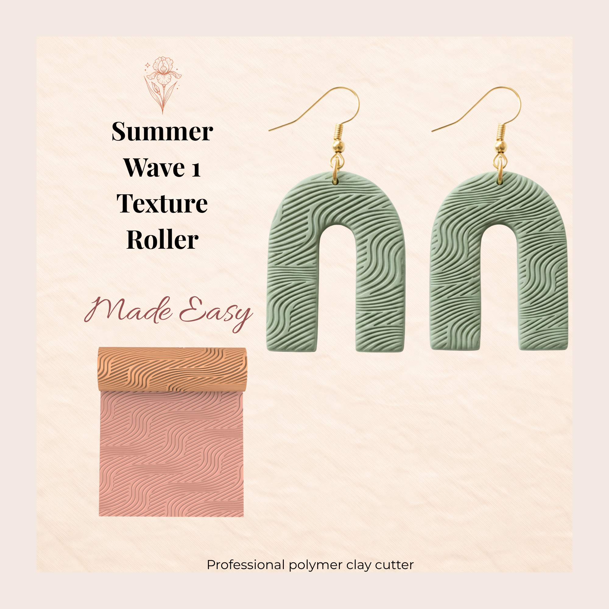 Summer Wave Texture Roller for Polymer Clay | 3D Printed Clay Texture Tool | Wave Pattern Roller for Clay Jewellery Making | Clay Tool