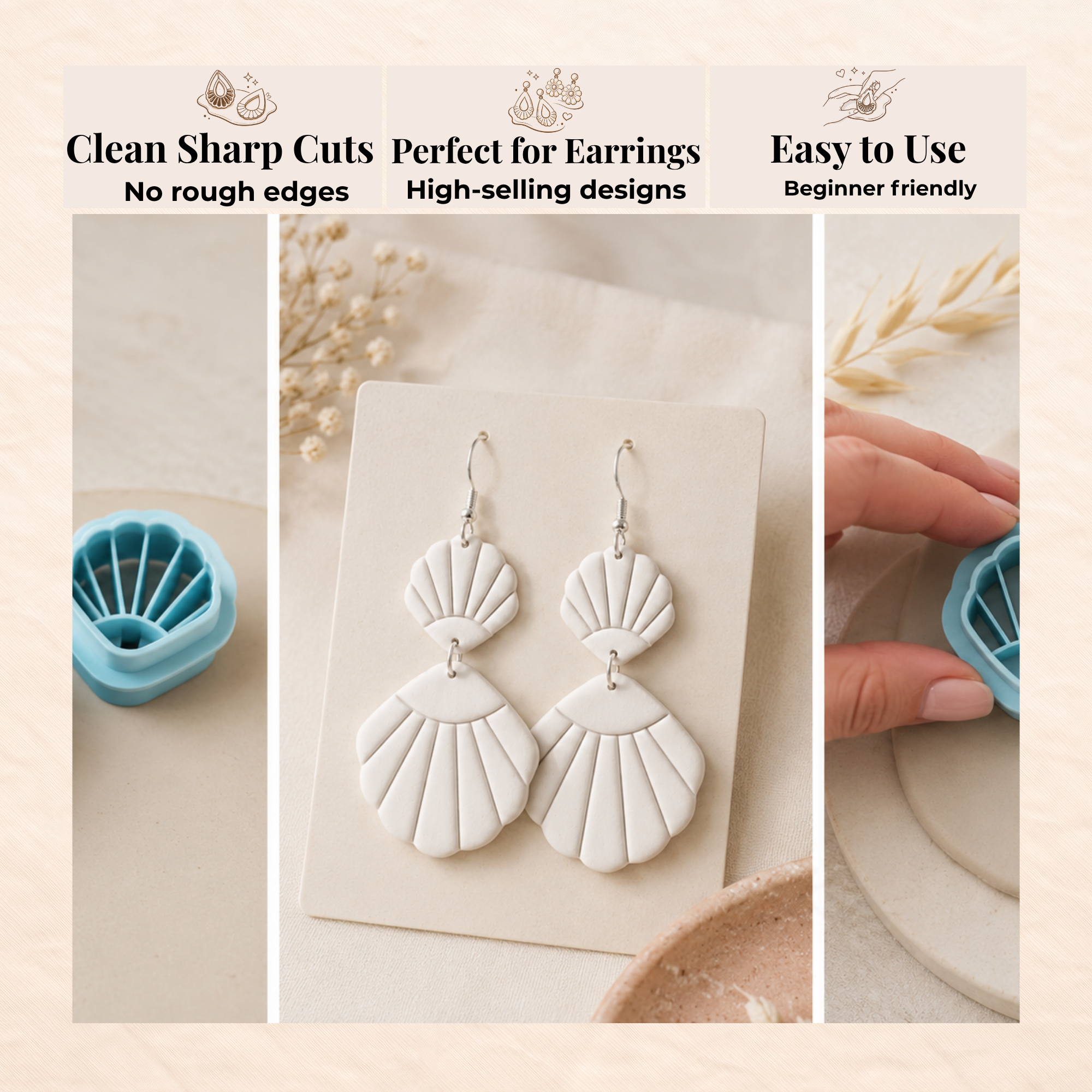 Sun Shell Polymer Clay Cutter | 35–50mm | Sun Shell Shape Clay Cutter | Earring Jewellery Making Tool