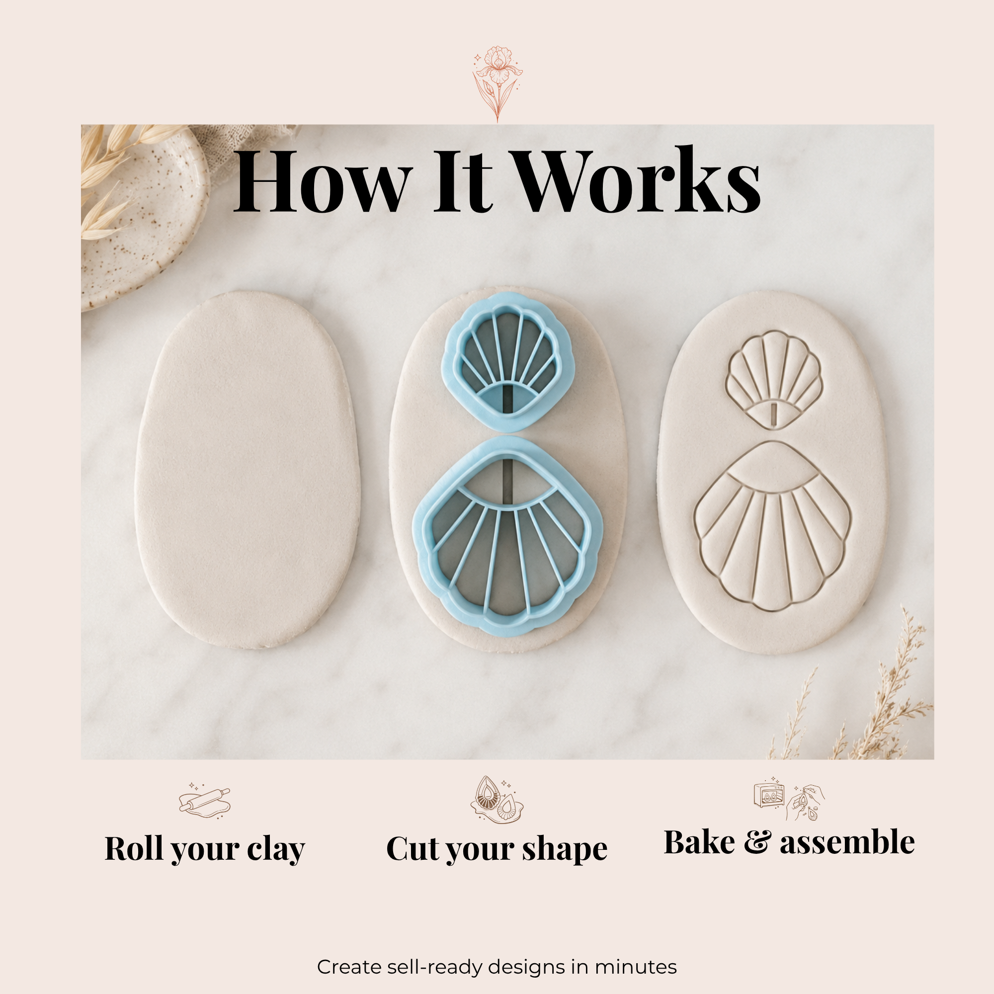 Sun Shell Polymer Clay Cutter | 35–50mm | Sun Shell Shape Clay Cutter | Earring Jewellery Making Tool