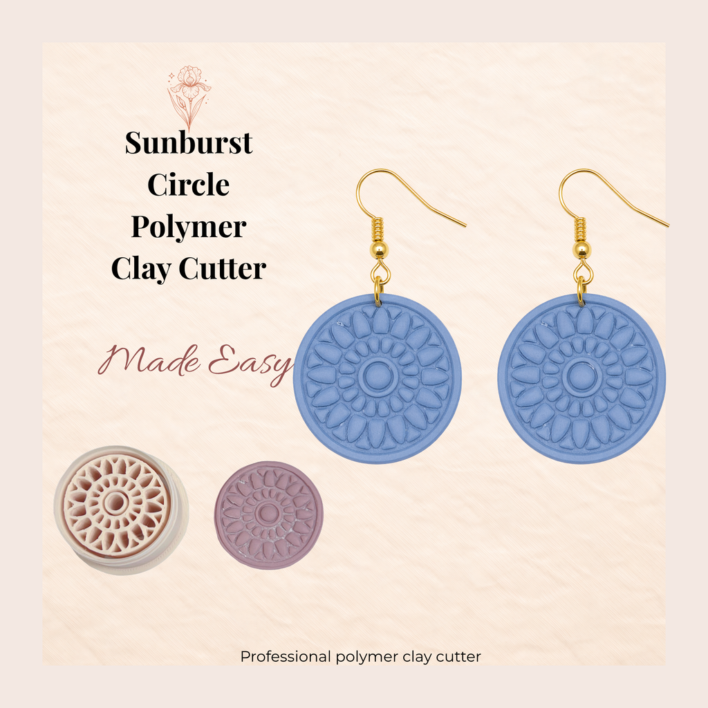 Sunburst Circle Polymer Clay Cutter | 3D Printed Geometric Clay Earring Cutter | Sunburst Shape Cutter for Clay Jewellery Making | Clay Earring Tool