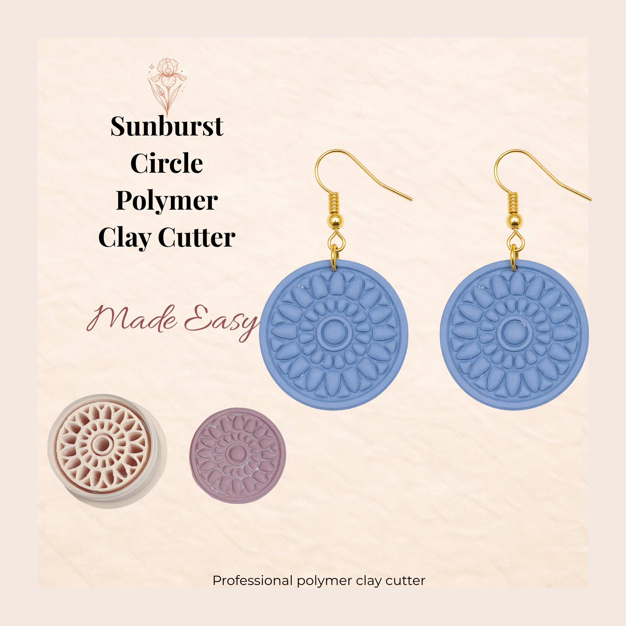 Sunburst Circle Polymer Clay Cutter | 3D Printed Geometric Clay Earring Cutter | Sunburst Shape Cutter for Clay Jewellery Making | Clay Earring Tool