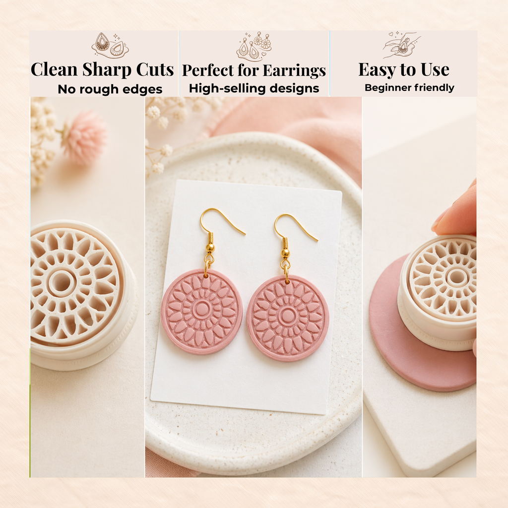 Sunburst Circle Polymer Clay Cutter | 3D Printed Geometric Clay Earring Cutter | Sunburst Shape Cutter for Clay Jewellery Making | Clay Earring Tool