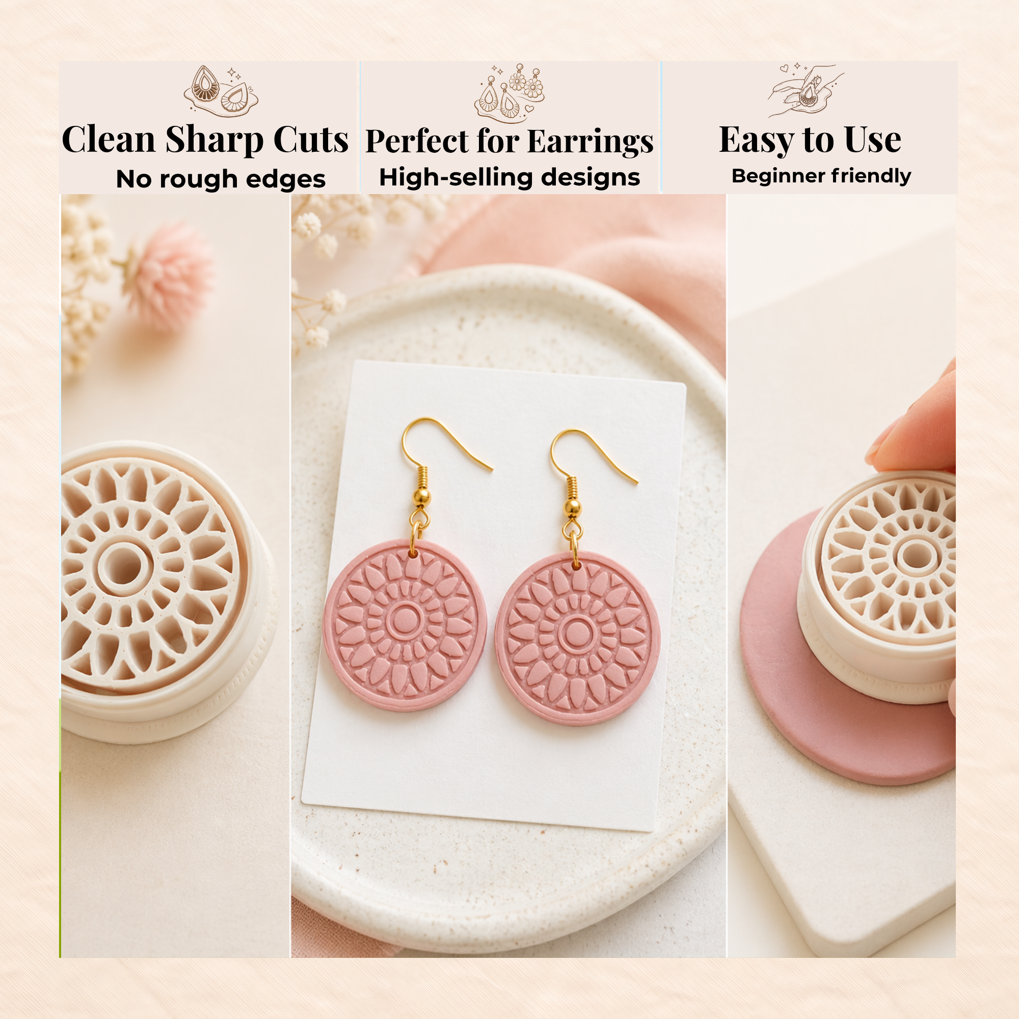 Sunburst Circle Polymer Clay Cutter | 3D Printed Geometric Clay Earring Cutter | Sunburst Shape Cutter for Clay Jewellery Making | Clay Earring Tool