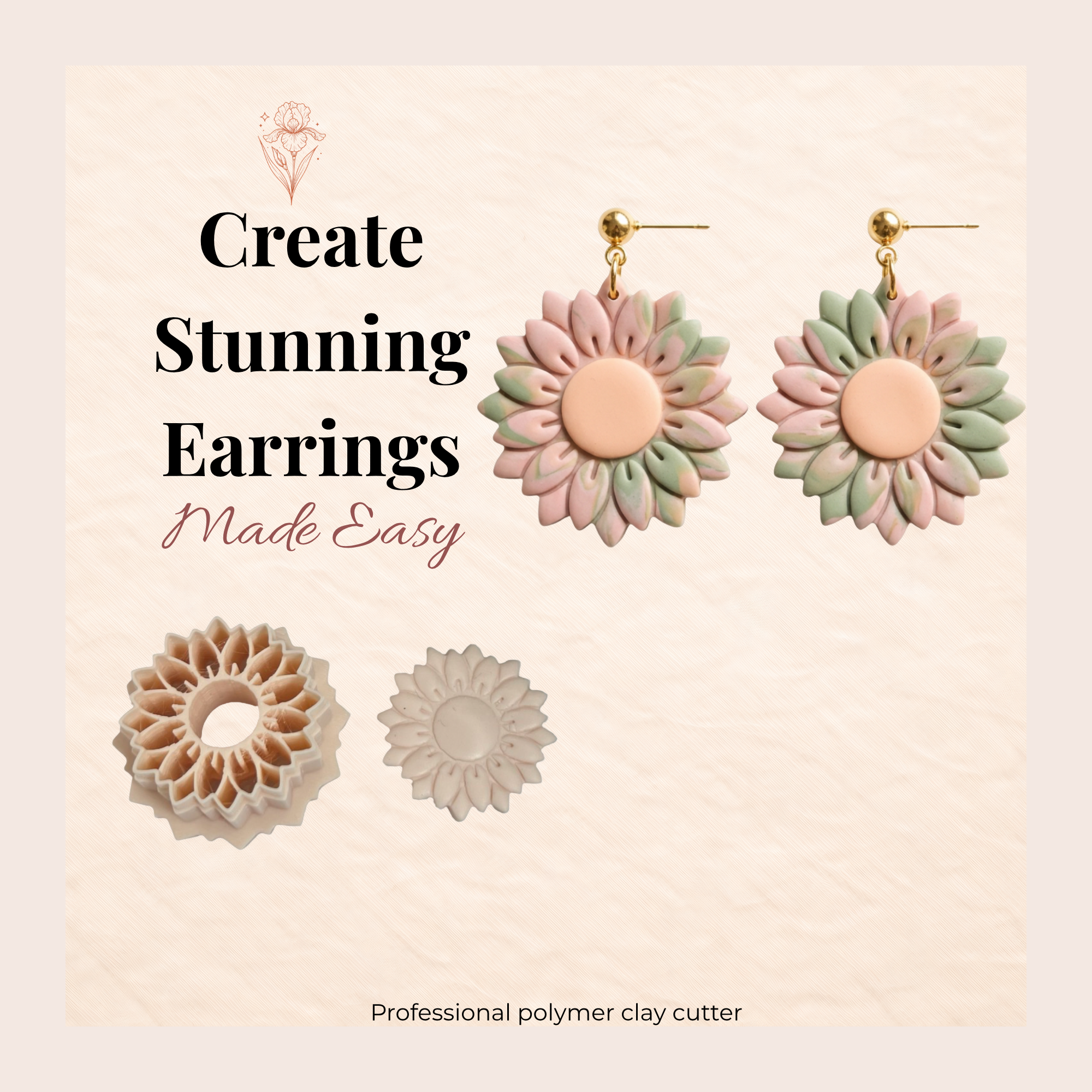 Sunflower 2 Polymer Clay Cutter | 3D Printed Floral Clay Earring Cutter | Boho Sunflower Clay Tool | Flower Jewellery Making