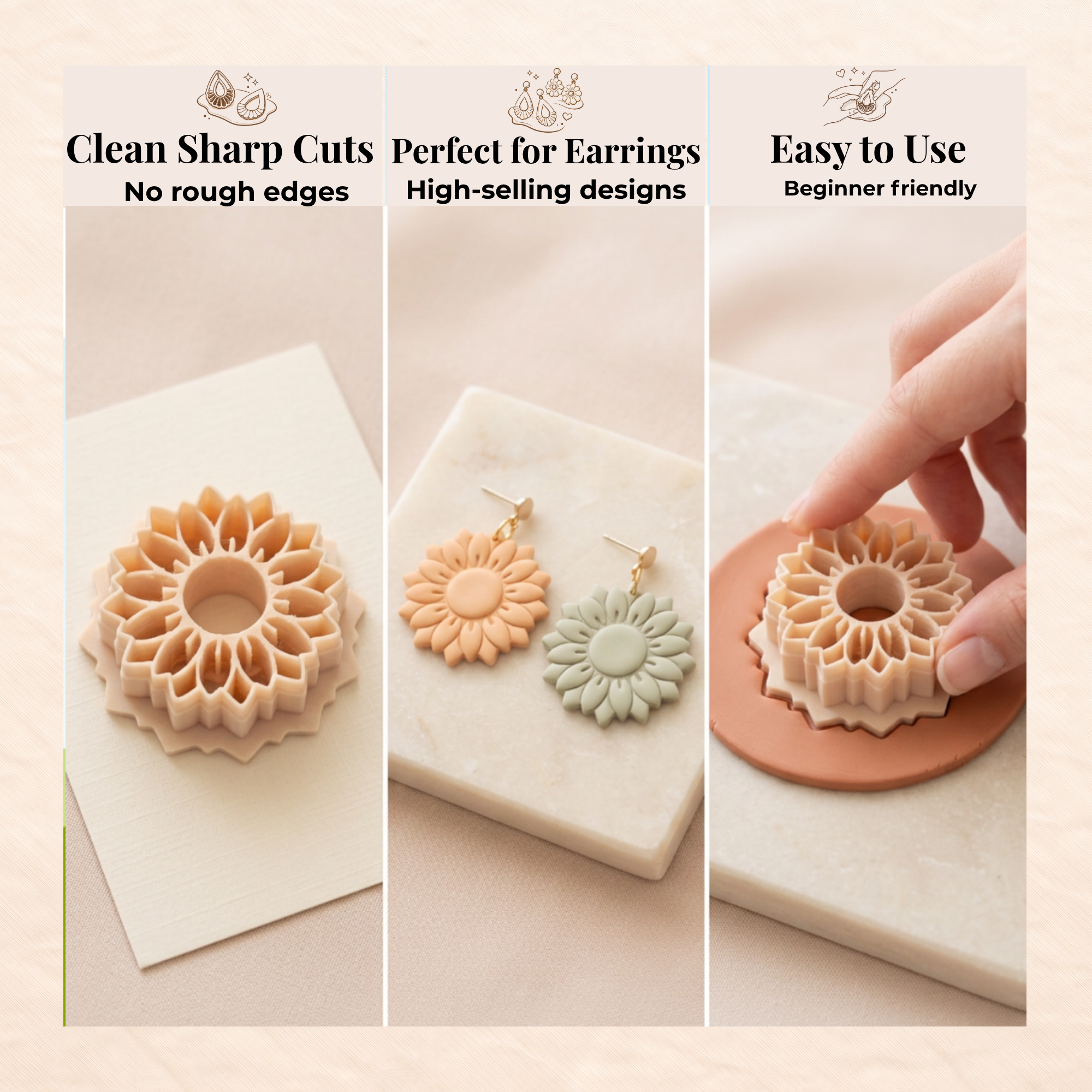Sunflower 2 Polymer Clay Cutter | 3D Printed Floral Clay Earring Cutter | Boho Sunflower Clay Tool | Flower Jewellery Making