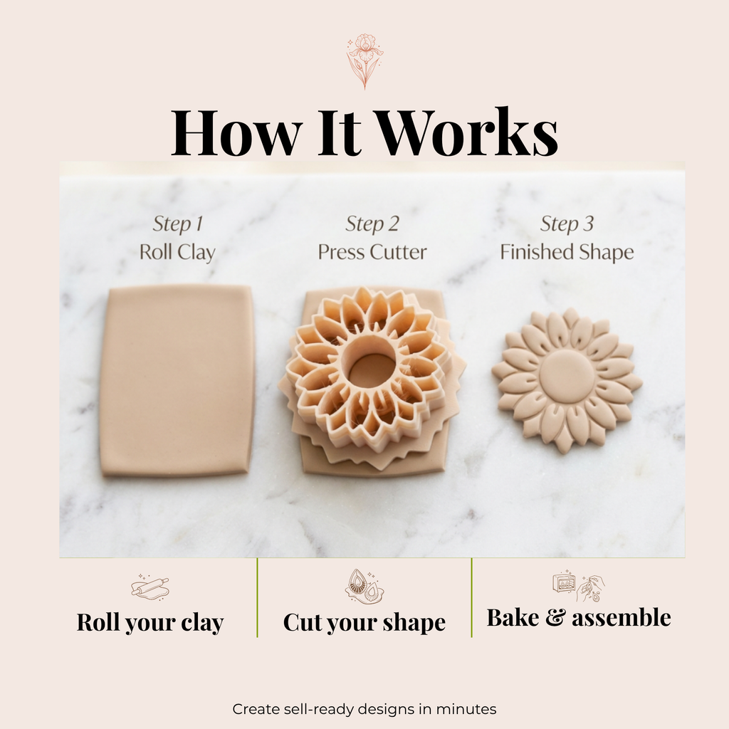 Sunflower 2 Polymer Clay Cutter | 3D Printed Floral Clay Earring Cutter | Boho Sunflower Clay Tool | Flower Jewellery Making