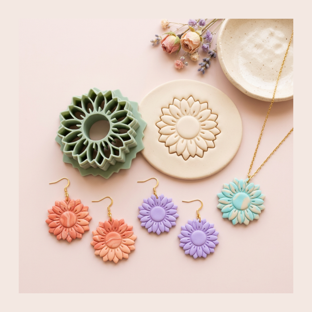 Sunflower 2 Polymer Clay Cutter | 3D Printed Floral Clay Earring Cutter | Boho Sunflower Clay Tool | Flower Jewellery Making