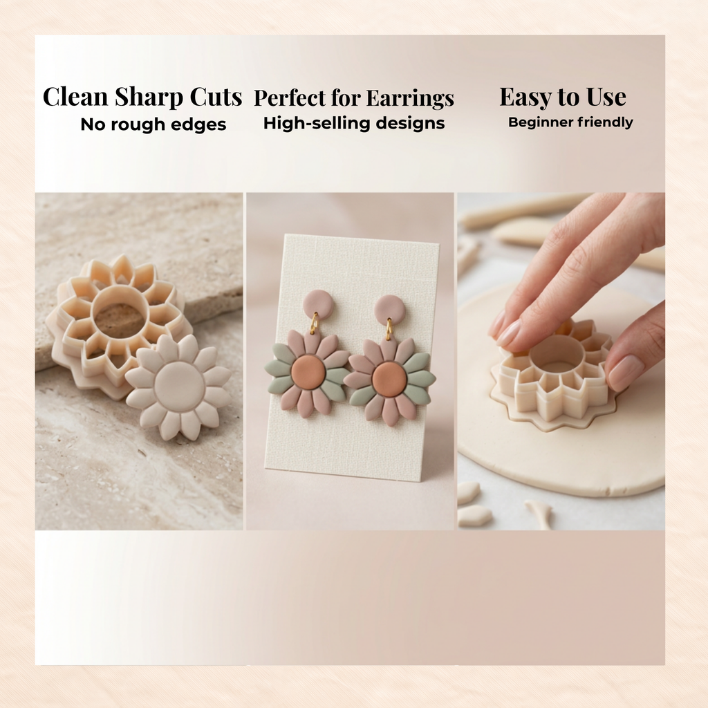 Sunflower Polymer Clay Cutter | 3D Printed Sunflower Clay Earring Cutter | Boho Floral Clay Tool | Flower Jewellery Making